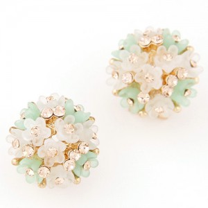 Sakura Floral Ball Design Fashion Ear Studs - Green