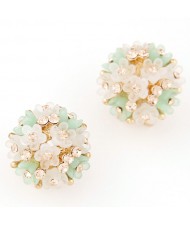 Sakura Floral Ball Design Fashion Ear Studs - Green