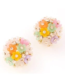 Sakura Floral Ball Design Fashion Ear Studs - Multicolor