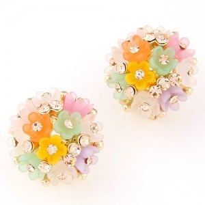 Sakura Floral Ball Design Fashion Ear Studs - Multicolor