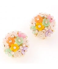 Sakura Floral Ball Design Fashion Ear Studs - Multicolor