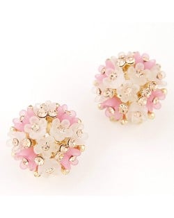 Sakura Floral Ball Design Fashion Ear Studs - Pink