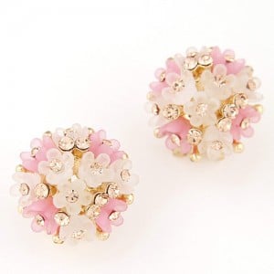 Sakura Floral Ball Design Fashion Ear Studs - Pink