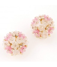 Sakura Floral Ball Design Fashion Ear Studs - Pink