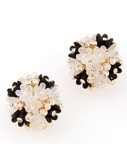 Sakura Floral Ball Design Fashion Ear Studs - Black