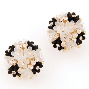 Sakura Floral Ball Design Fashion Ear Studs - Black