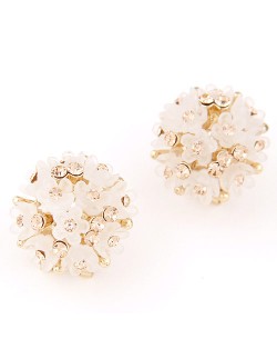 Sakura Floral Ball Design Fashion Ear Studs - Beige