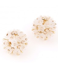 Sakura Floral Ball Design Fashion Ear Studs - Beige