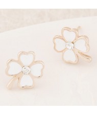 Korean Fashion Oil-spot Glazed Four Leaf Clover Ear Studs - White