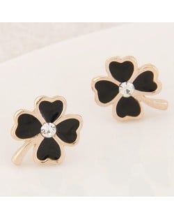 Korean Fashion Oil-spot Glazed Four Leaf Clover Ear Studs - Black