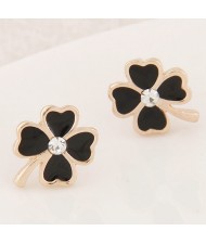 Korean Fashion Oil-spot Glazed Four Leaf Clover Ear Studs - Black