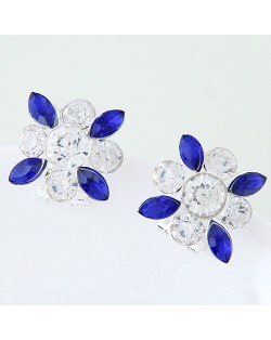Korean Style Resin Gems Combo Floral Pattern Fashion Ear Studs - Blue