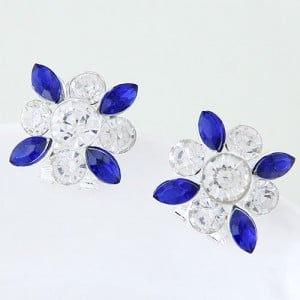 Korean Style Resin Gems Combo Floral Pattern Fashion Ear Studs - Blue
