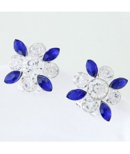 Korean Style Resin Gems Combo Floral Pattern Fashion Ear Studs - Blue