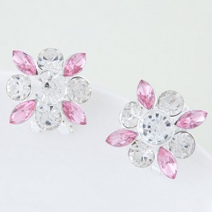 Korean Style Resin Gems Combo Floral Pattern Fashion Ear Studs - Pink