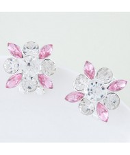 Korean Style Resin Gems Combo Floral Pattern Fashion Ear Studs - Pink