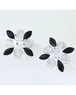 Korean Style Resin Gems Combo Floral Pattern Fashion Ear Studs - Black
