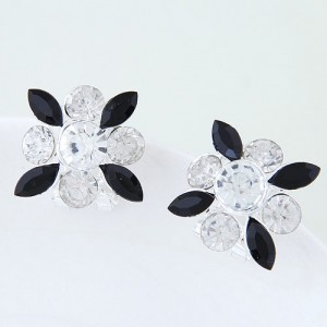 Korean Style Resin Gems Combo Floral Pattern Fashion Ear Studs - Black