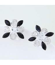Korean Style Resin Gems Combo Floral Pattern Fashion Ear Studs - Black
