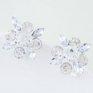 Korean Style Resin Gems Combo Floral Pattern Fashion Ear Studs - Transparent
