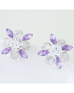 Korean Style Resin Gems Combo Floral Pattern Fashion Ear Studs - Violet