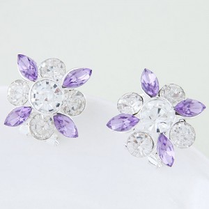 Korean Style Resin Gems Combo Floral Pattern Fashion Ear Studs - Violet