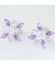 Korean Style Resin Gems Combo Floral Pattern Fashion Ear Studs - Violet