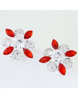 Korean Style Resin Gems Combo Floral Pattern Fashion Ear Studs - Red