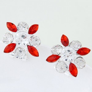 Korean Style Resin Gems Combo Floral Pattern Fashion Ear Studs - Red