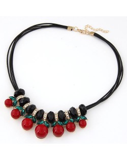 Cherry Pendants Wax Rope Statement Fashion Necklace