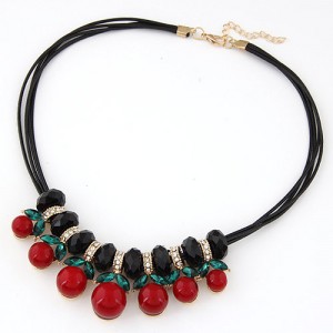 Cherry Pendants Wax Rope Statement Fashion Necklace