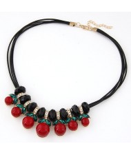 Cherry Pendants Wax Rope Statement Fashion Necklace