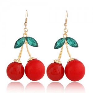 Fashionable Cherry Pendants Design Alloy Earrings