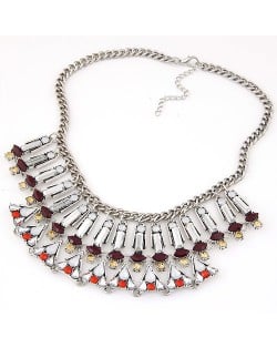 Maximum Bling Style Statement Fashion Necklace - Silver and White