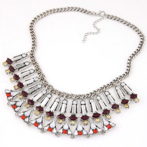 Maximum Bling Style Statement Fashion Necklace - Silver and White