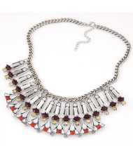 Maximum Bling Style Statement Fashion Necklace - Silver and White