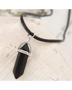 Cute Stone Pencil Stub Pendant Rope Fashion Necklace - Black