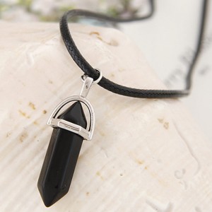 Cute Stone Pencil Stub Pendant Rope Fashion Necklace - Black