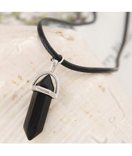 Cute Stone Pencil Stub Pendant Rope Fashion Necklace - Black