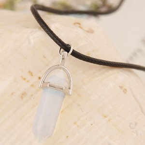 Cute Stone Pencil Stub Pendant Rope Fashion Necklace - White