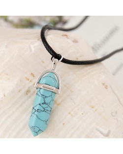 Cute Stone Pencil Stub Pendant Rope Fashion Necklace - Blue