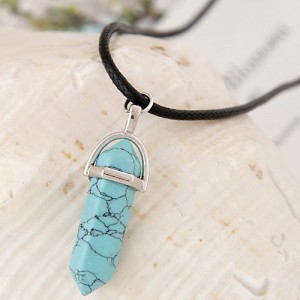 Cute Stone Pencil Stub Pendant Rope Fashion Necklace - Blue