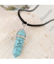 Cute Stone Pencil Stub Pendant Rope Fashion Necklace - Blue