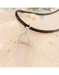 Cute Stone Pencil Stub Pendant Rope Fashion Necklace - Pink