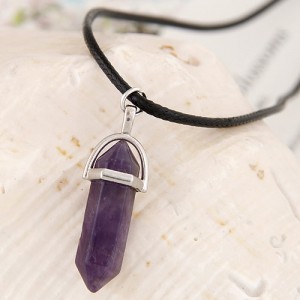 Cute Stone Pencil Stub Pendant Rope Fashion Necklace - Purple