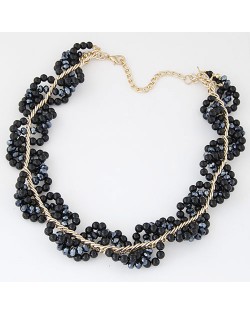 Handmade Dimensional Weaving Design Metallic Beads Statement Fashion Necklace - Black