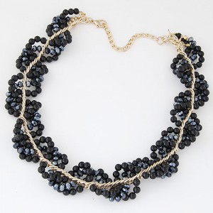 Handmade Dimensional Weaving Design Metallic Beads Statement Fashion Necklace - Black
