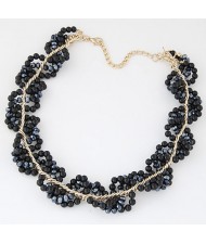 Handmade Dimensional Weaving Design Metallic Beads Statement Fashion Necklace - Black