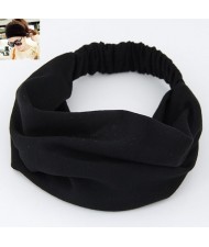 Korean High Fashion Wide Elastic Cotton Hair Hoop - Black