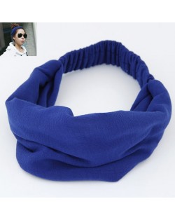 Korean High Fashion Wide Elastic Cotton Hair Hoop - Blue